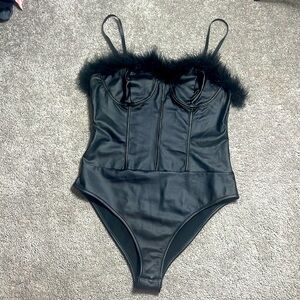 Shein faux leather body suit with feathers size medium